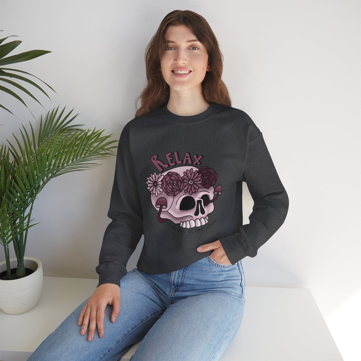 “Relax” Skull Floral Sweatshirt
