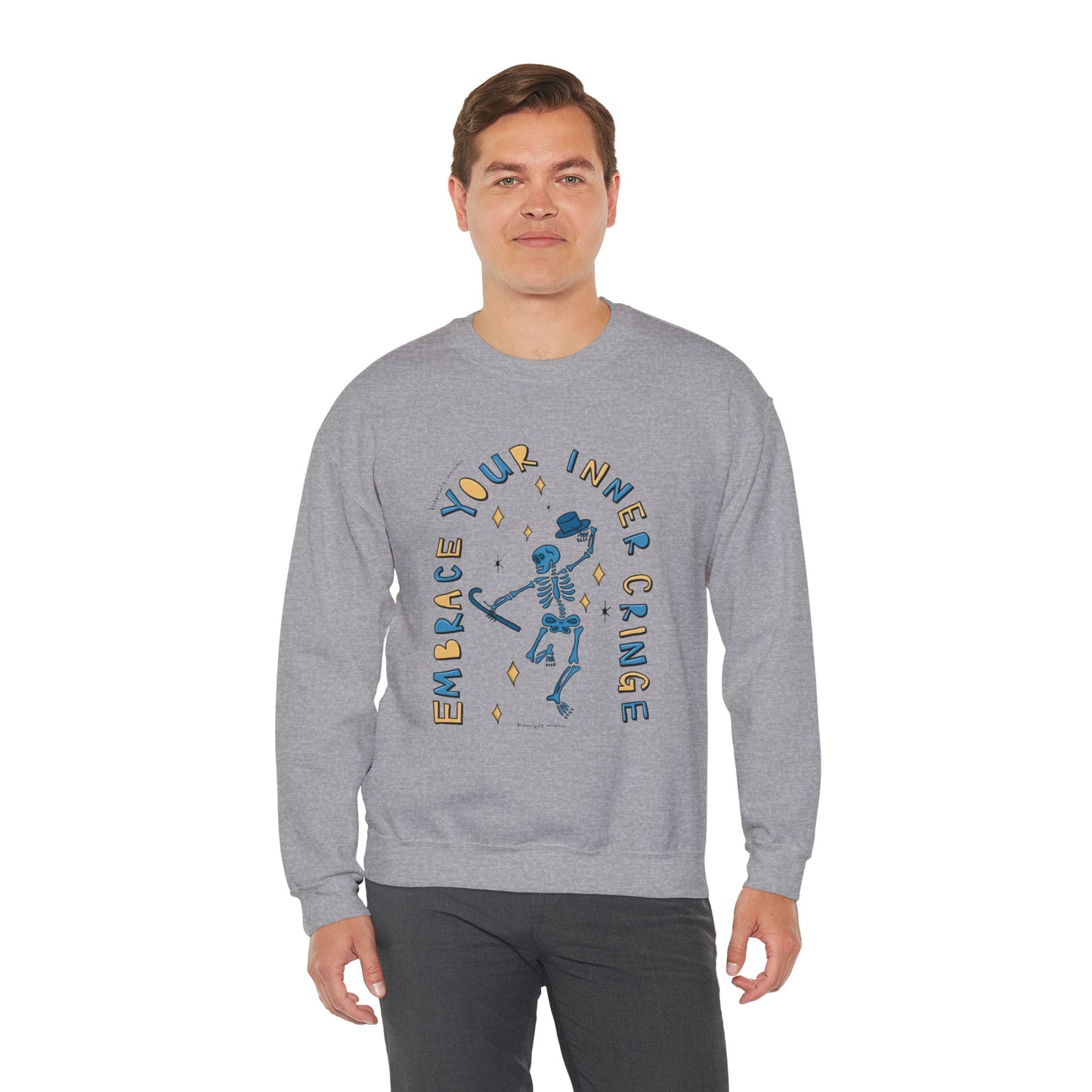 “Embrace Your Inner Cringe” Sweatshirt — Dancing Skeleton Crewneck