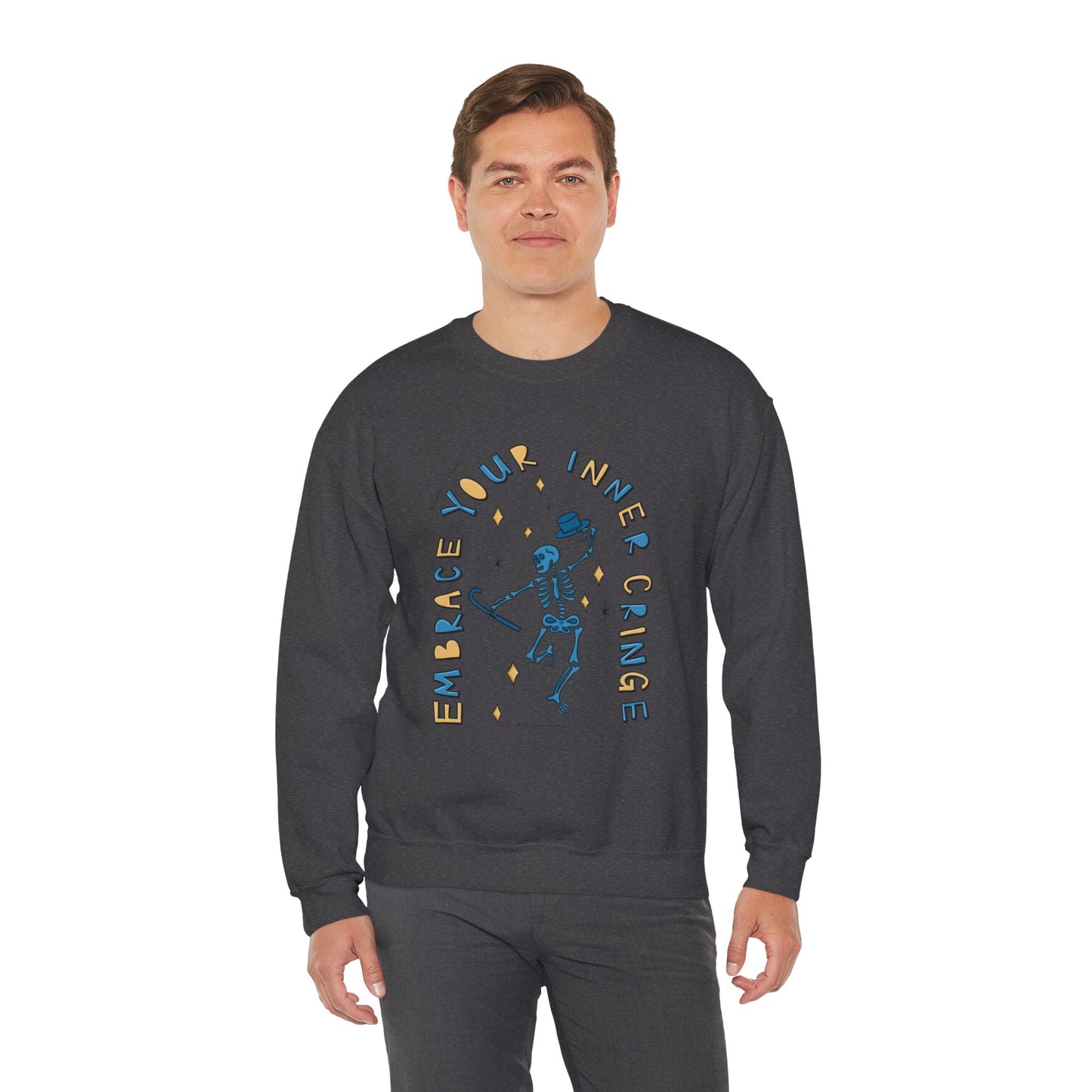 “Embrace Your Inner Cringe” Sweatshirt — Dancing Skeleton Crewneck