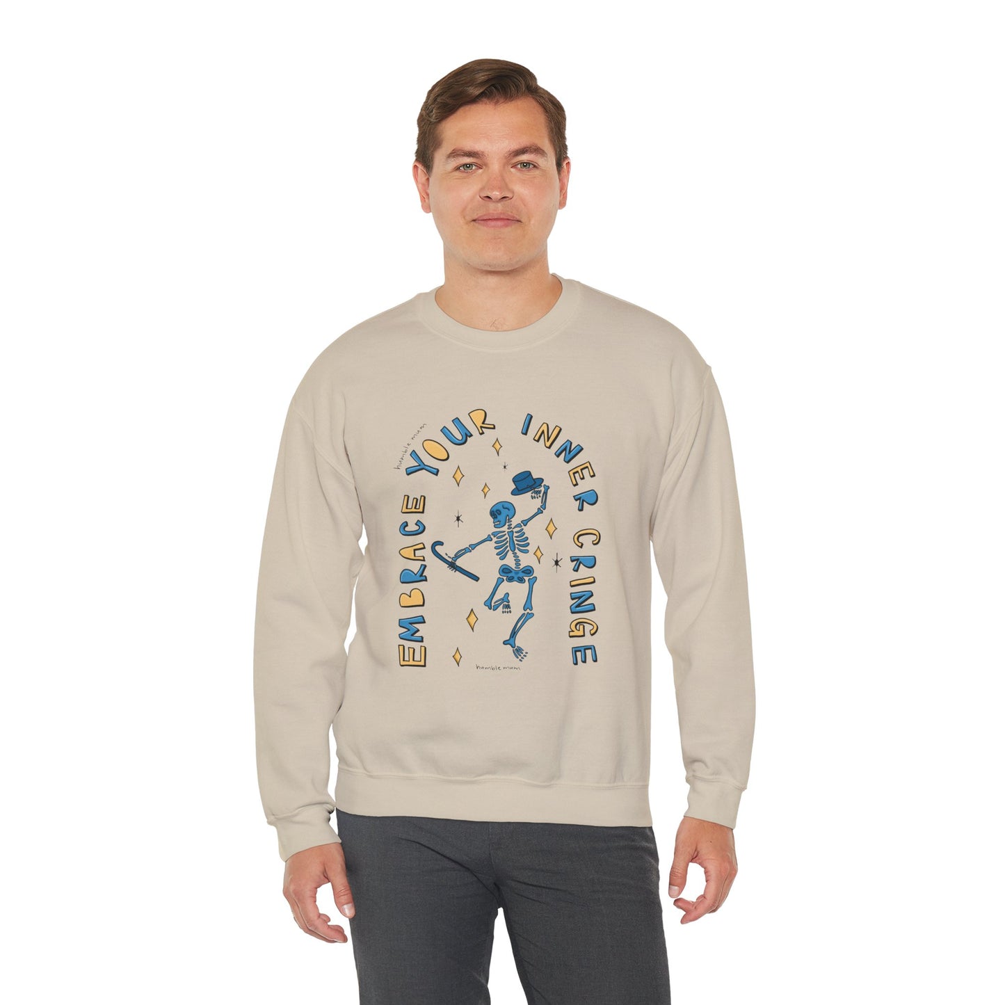 “Embrace Your Inner Cringe” Sweatshirt — Dancing Skeleton Crewneck