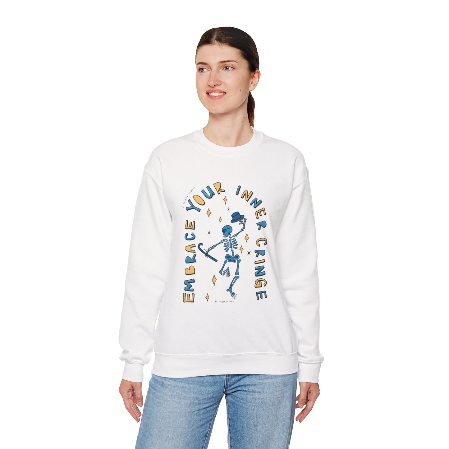 “Embrace Your Inner Cringe” Sweatshirt — Dancing Skeleton Crewneck