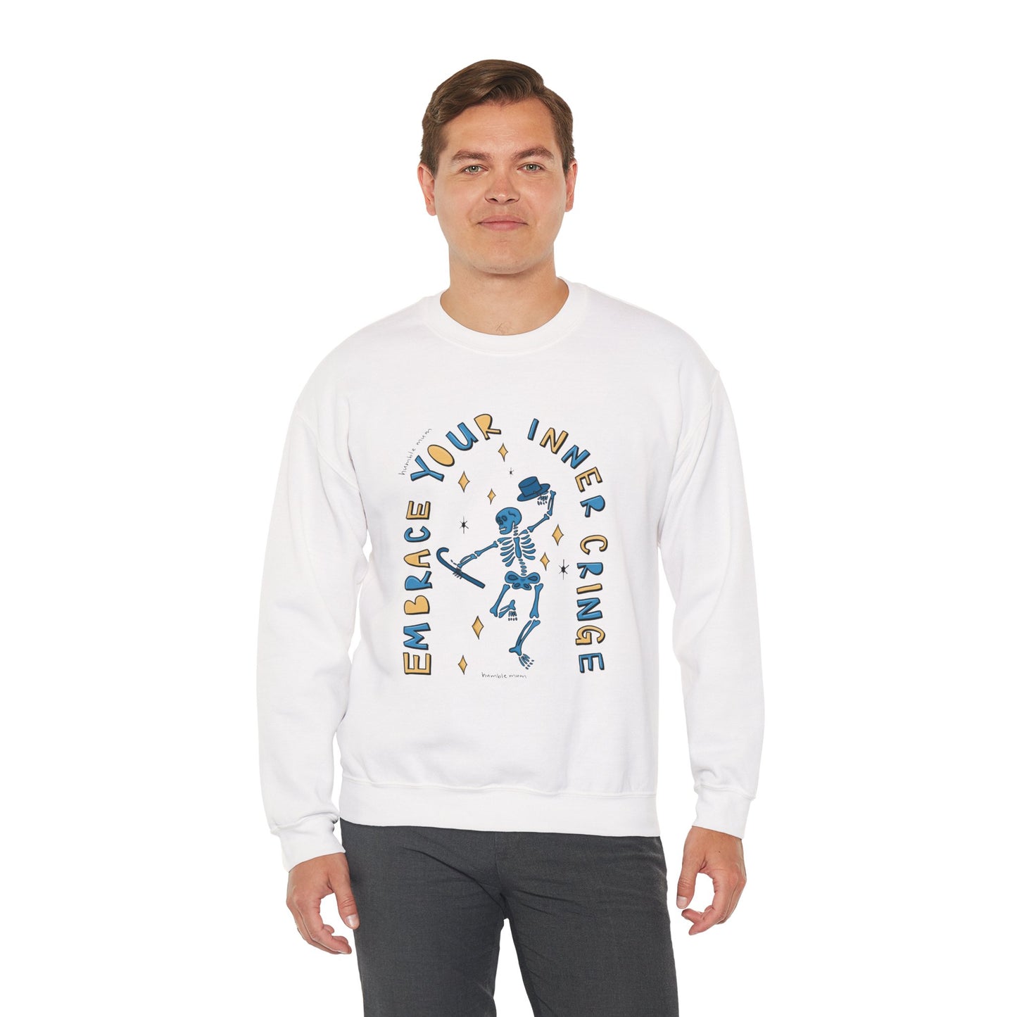 “Embrace Your Inner Cringe” Sweatshirt — Dancing Skeleton Crewneck