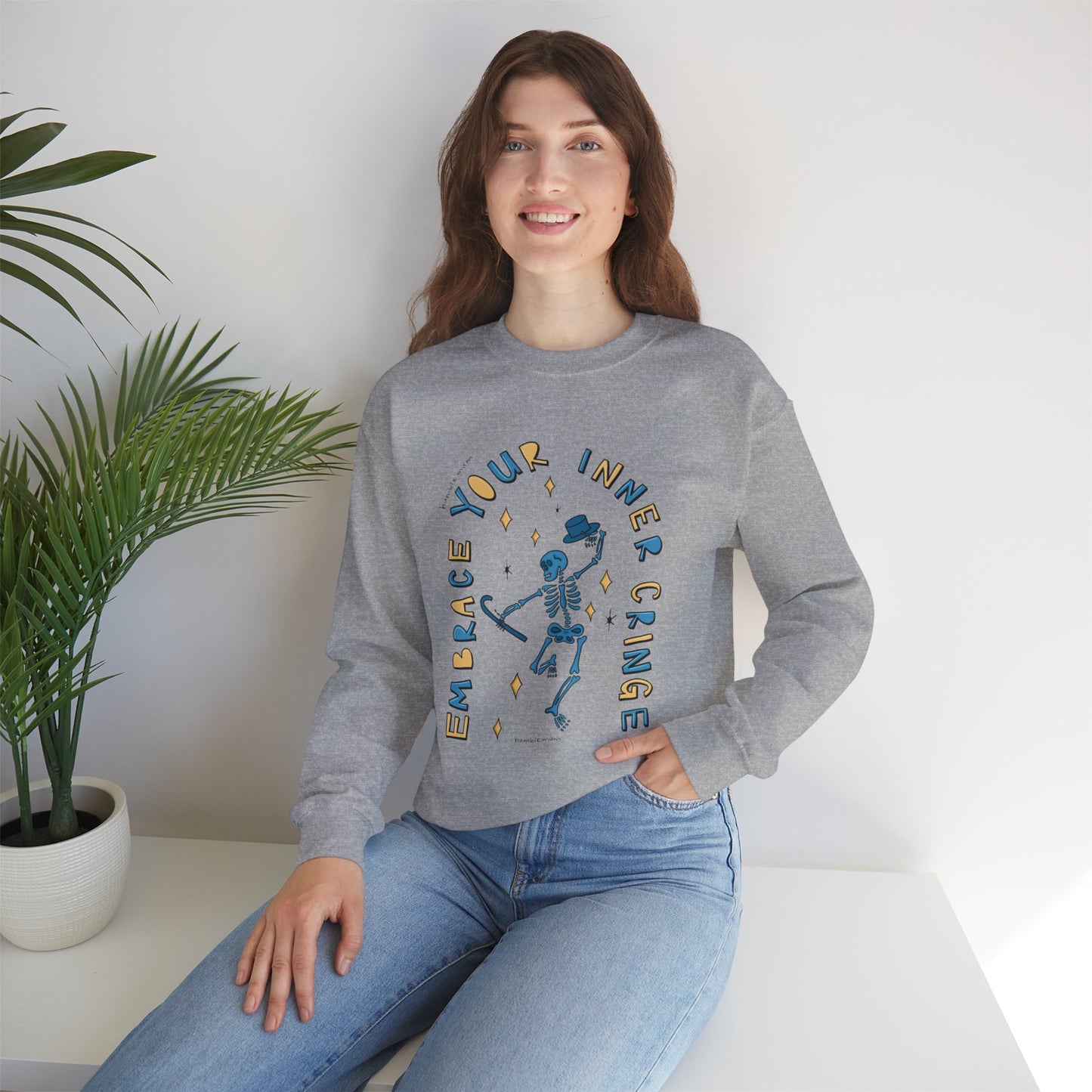 “Embrace Your Inner Cringe” Sweatshirt — Dancing Skeleton Crewneck