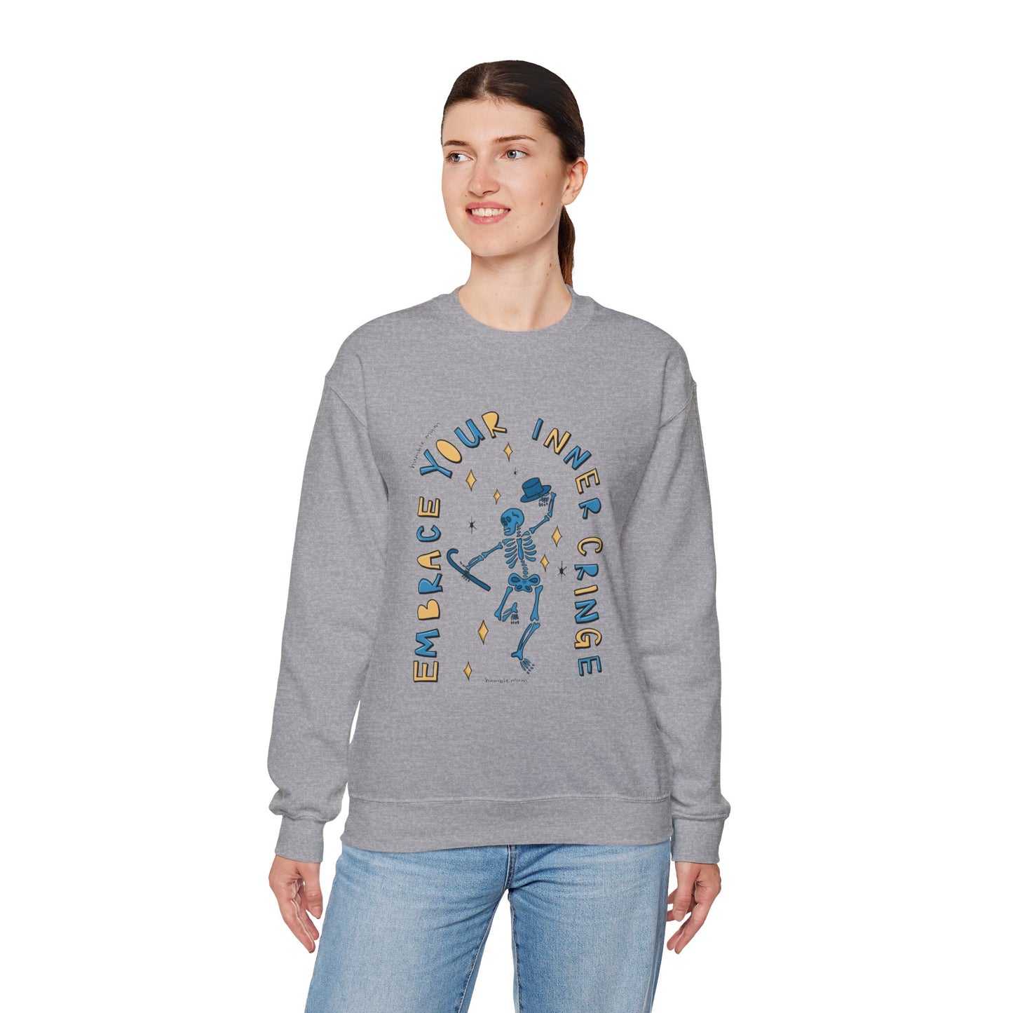 “Embrace Your Inner Cringe” Sweatshirt — Dancing Skeleton Crewneck