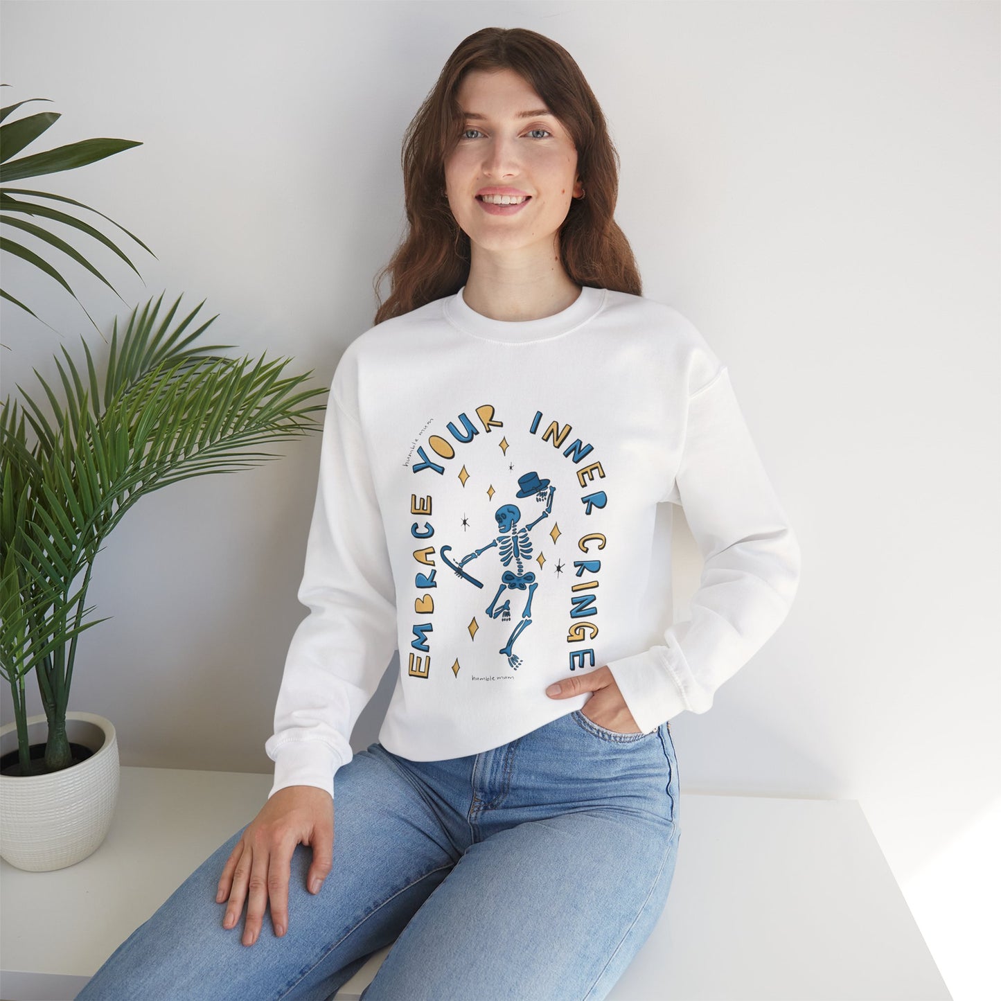“Embrace Your Inner Cringe” Sweatshirt — Dancing Skeleton Crewneck